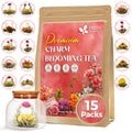 FreshDrinkUS, Premium 15 Flowering Tea Balls – Green Tea, Lily, Jasmine, Rose, Gomphrena & More – Beautiful Hand-Tied Blooming Teas for Relaxation & Wellness – Caffeine-Free. Ideal Gift for Tea Lovers