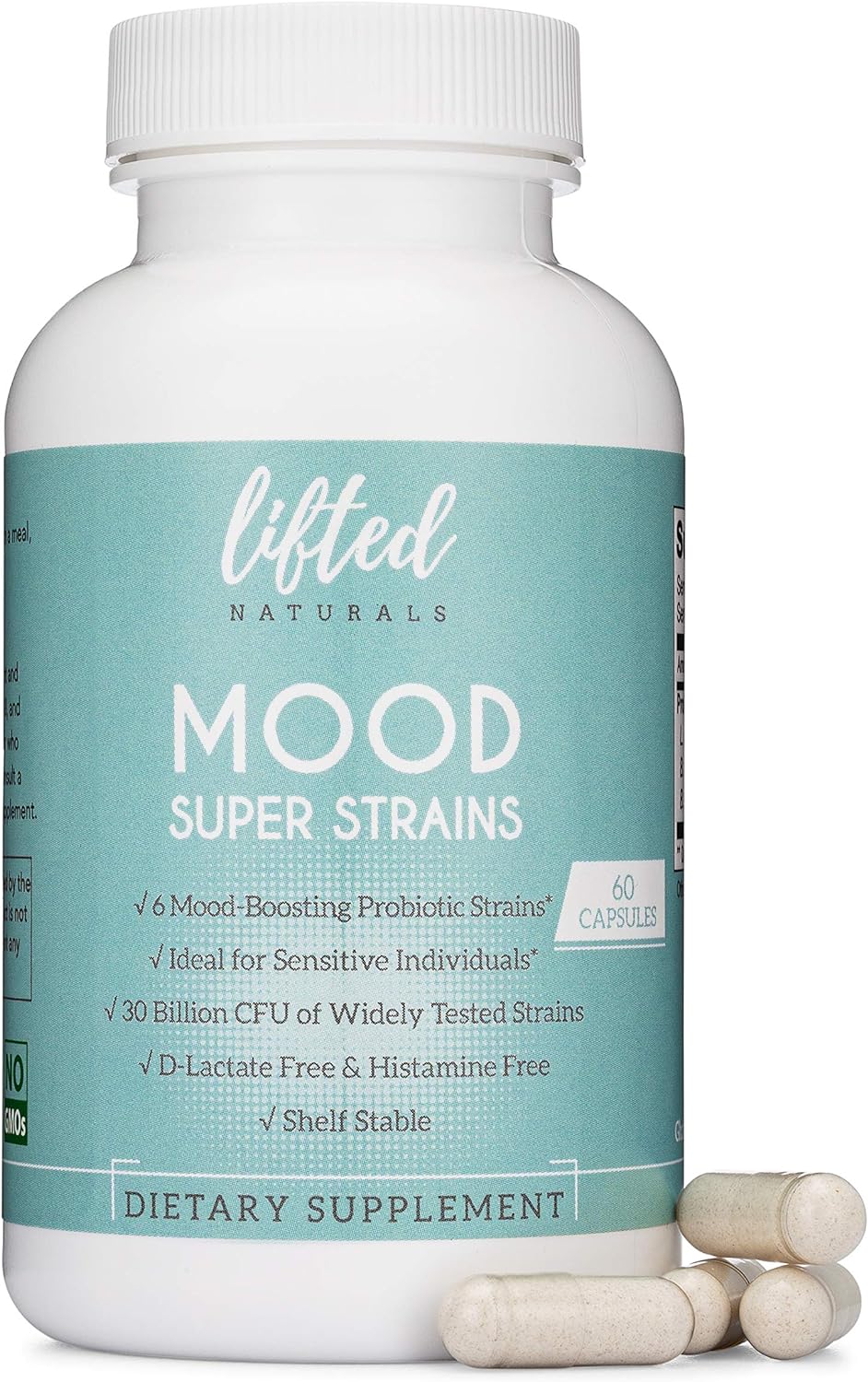 Probiotics - Mood Super Strains Probiotic - Naturally Supports Digestion & Mood - Histamine-Free Probiotics w/ L Rhamnosus GG, Shelf Stable Probiotic Supplement, 60 Day Supply, Non-GMO, VEGAN