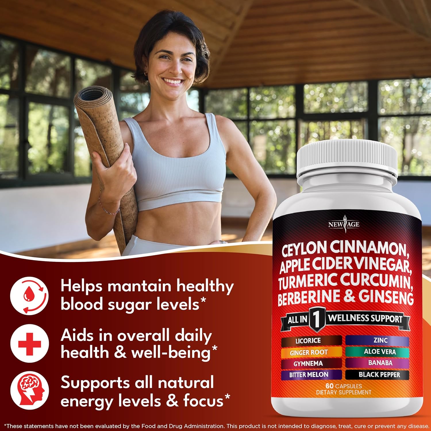 Ceylon Cinnamon, Turmeric, Apple Cider Vinegar, Ginseng, Aloe Vera, Berberine Plus Banaba, Ginger Root - 60 Count