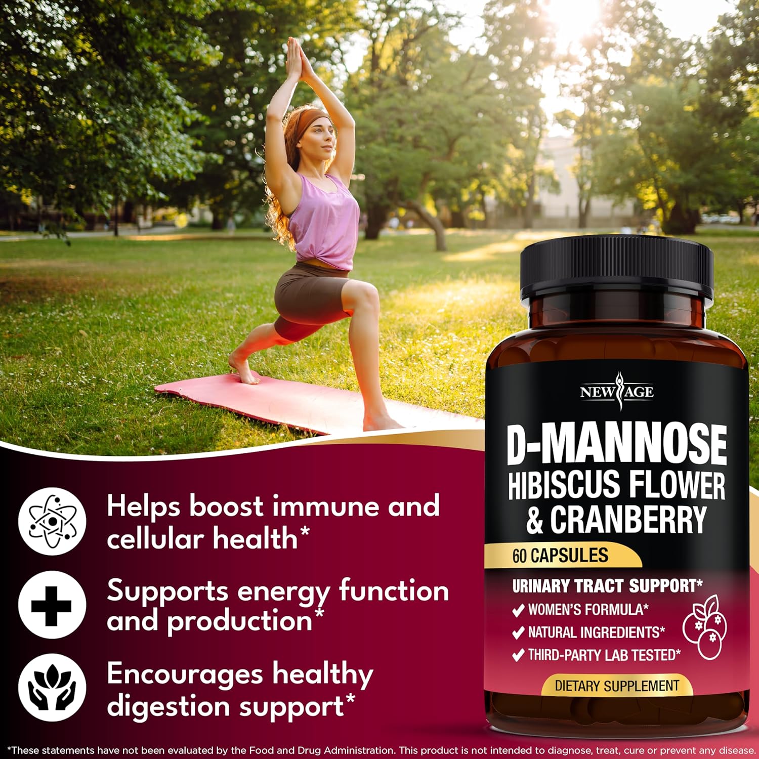 D-Mannose with Cranberry & Hibiscus - High Strength for Urinary Tract Health - Supplement for Women - Bladder, Liver & Microflora Support - Made in USA - Vegan, 120 Capsules