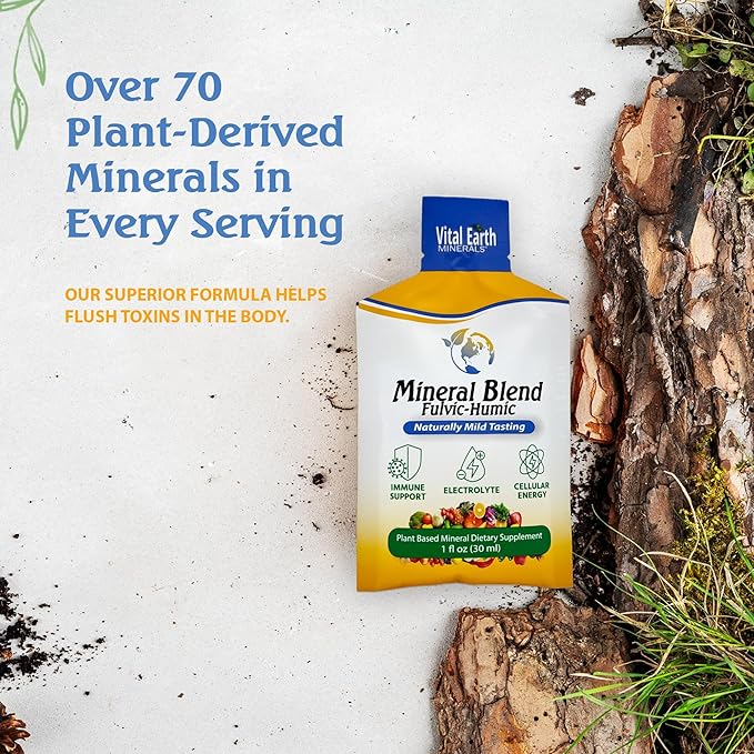 Vital Earth Minerals Detox & Wellness Support – Fulvic Humic Mineral Blend with 70+ Trace Minerals, Electrolytes, 14 Single-Serve Packs/Box
