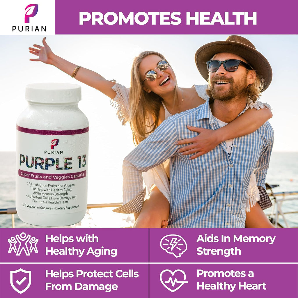 PURIAN Purple SuperFood Fruit and Veggie Supplement Fresh Dried Purple Fruit and Vegetable Supplements Promotes Anti-Aging, Heart Health, Aids Memory Strength, 240 Vegetarian Capsules, 2 Pack