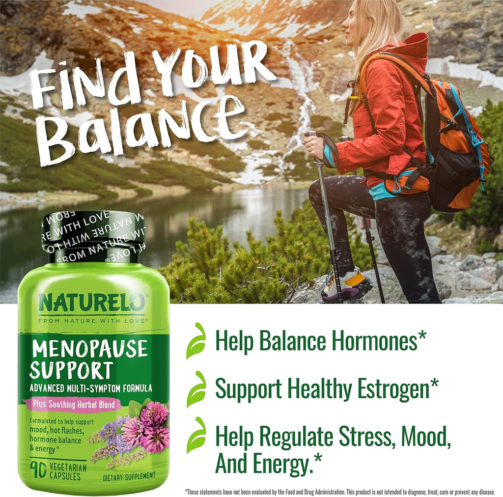 NATURELO Menopause Supplements for Women, Herbal Blend with Black Cohosh for Menopause Hot Flashes Advanced Estrogen Multi-Symptom Formula 90 Capsules (Pack of 2)