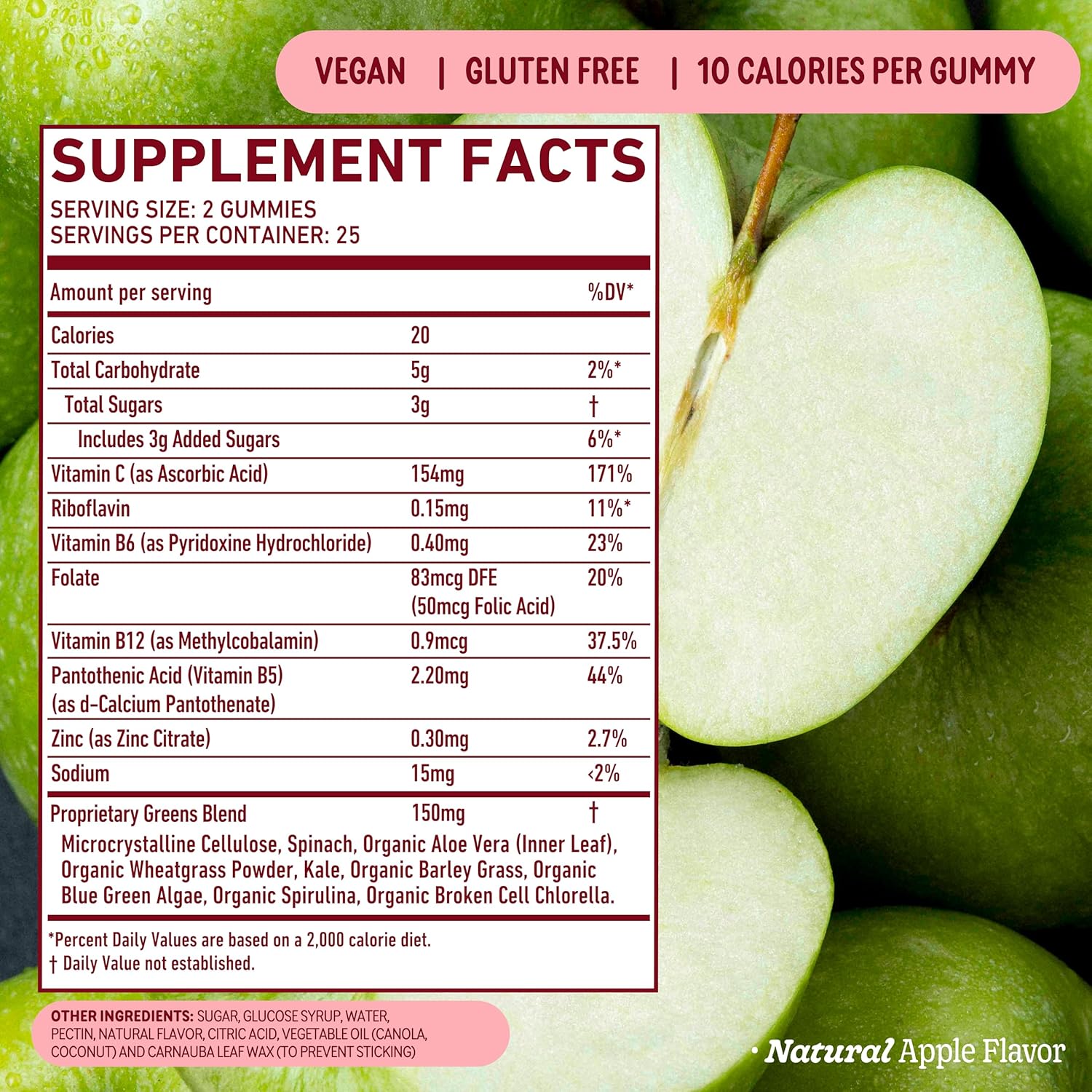 8Greens Supergreens Gummies | Super Greens Powder Superfood Gummy for Metabolism, Immunity & Focus, Digestive Health Enzymes, Organic: Chlorella, Spirulina, Aloe Vera, Apple Flavor, 150 Count