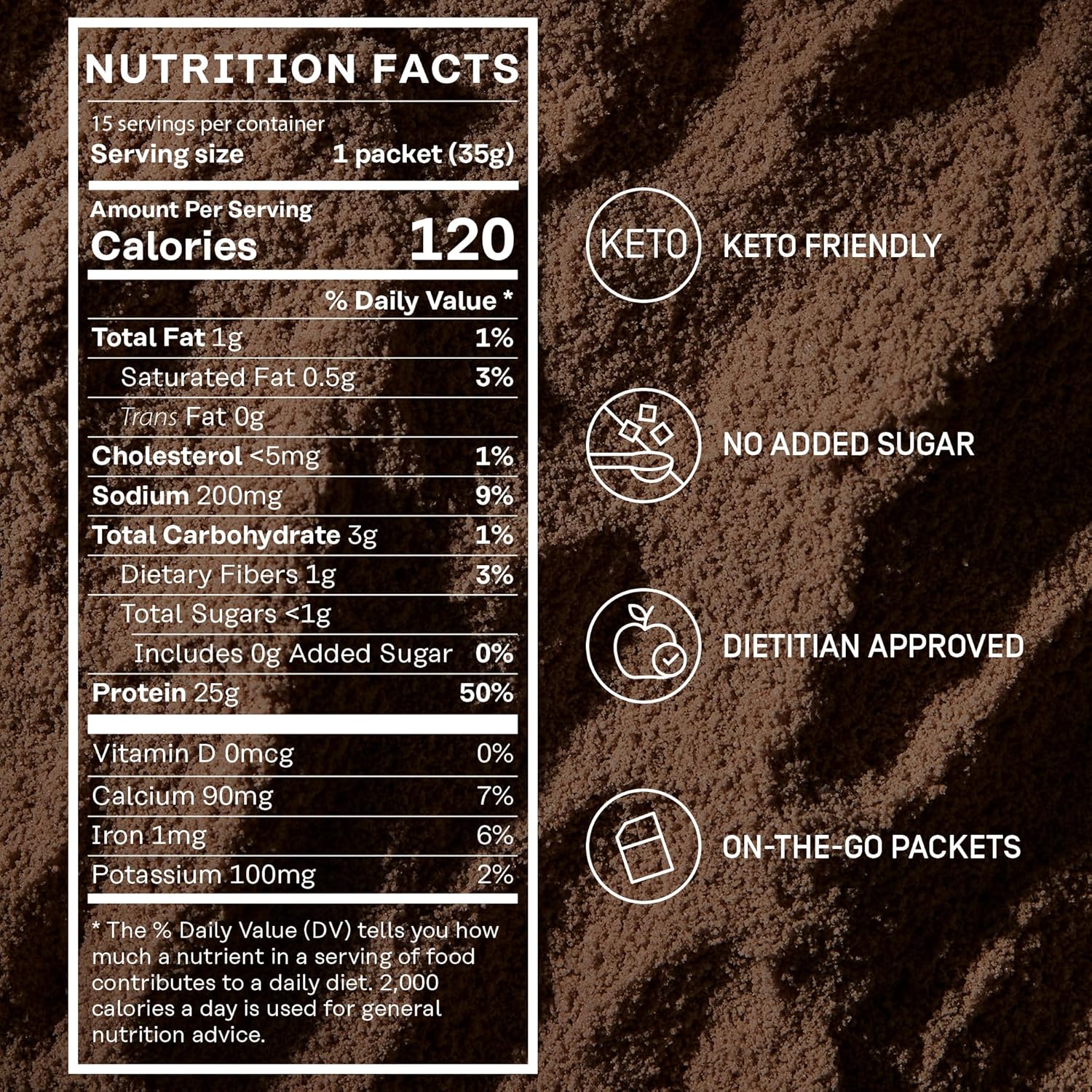 Whey Protein Powder | 100% Whey Isolate | 25g Protein & 6.3g BCAAs | Low Carb & Keto-Friendly | No Added Sugar (15 Packets, Chocolate)