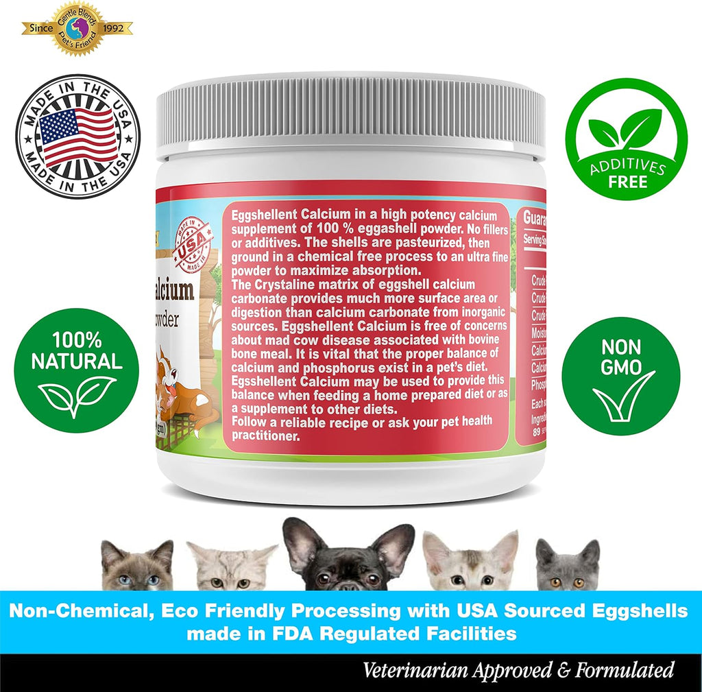 Calcium for Dogs and Cats - Fine Eggshell Powder - Strong Hip & Joint Supplement for Dogs and Cats- Dietary Supplement - No Additives - Pet's Friend Eggshellent Calcium 6oz