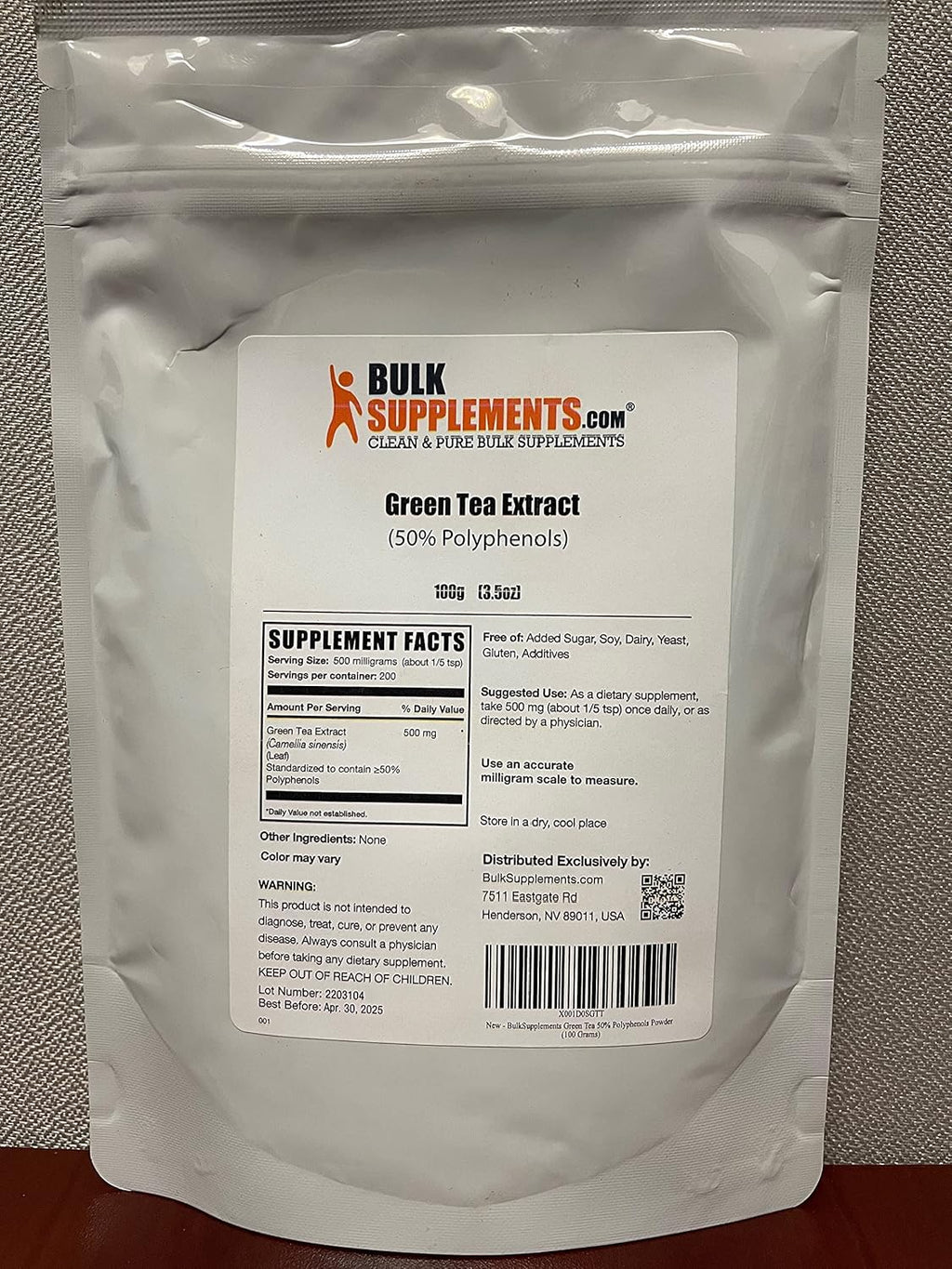 BulkSupplements.com Green Tea Extract Powder - 50% Polyphenol, Green Tea Supplement, Herbal Supplement - Gluten Free, 500mg per Serving, 100g (3.5 oz) (Pack of 1)