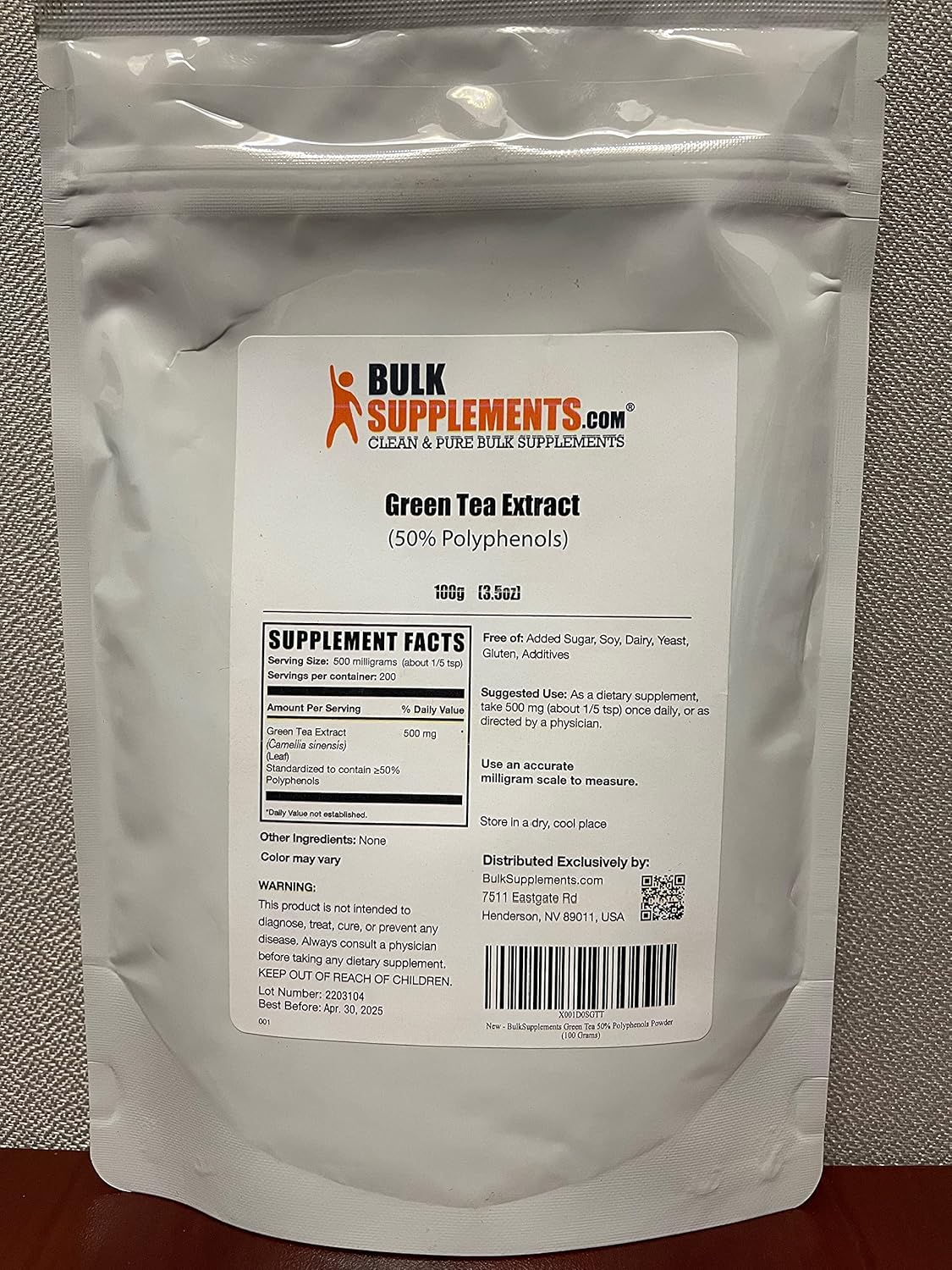 BulkSupplements.com Green Tea Extract Powder - 50% Polyphenol, Green Tea Supplement, Herbal Supplement - Gluten Free, 500mg per Serving, 100g (3.5 oz) (Pack of 1)