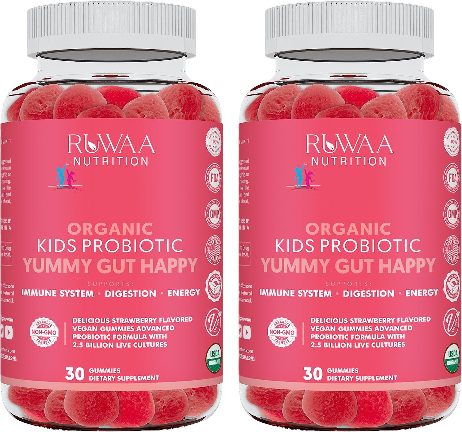 Probiotic Gummies. Organic Kids Probiotic Chewable for Digestive Health & Immunity. Kids Pre & Probiotics Vitamins. No Allergens, Gluten-Free, Non-GMO, Probiotic for Children 60ct (2)
