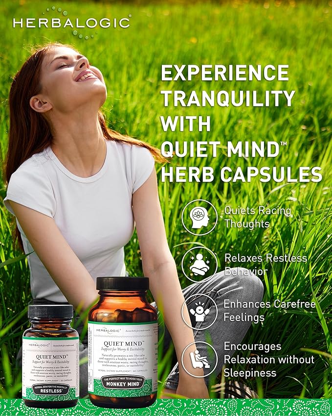 Herbalogic - Quiet Mind Herb Capsules - Non-Sedating, Promotes a Feeling of Zen-Like Calm - Eases Worry - Based on The Traditional Chinese Formula GUI Pi Tang - 90 Cap Count