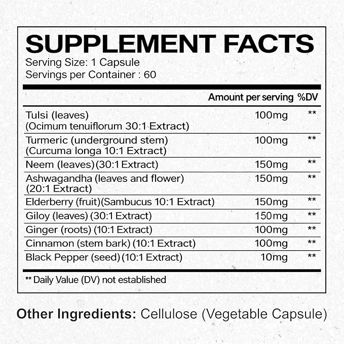 Pure Prana Elderberry & Giloy Capsules - Ayurvedic 10-Herb Immune Support with Tulsi, Neem, Turmeric & Ginger - Vegan Seasonal Defense Supplement for Adults - 60 Capsules
