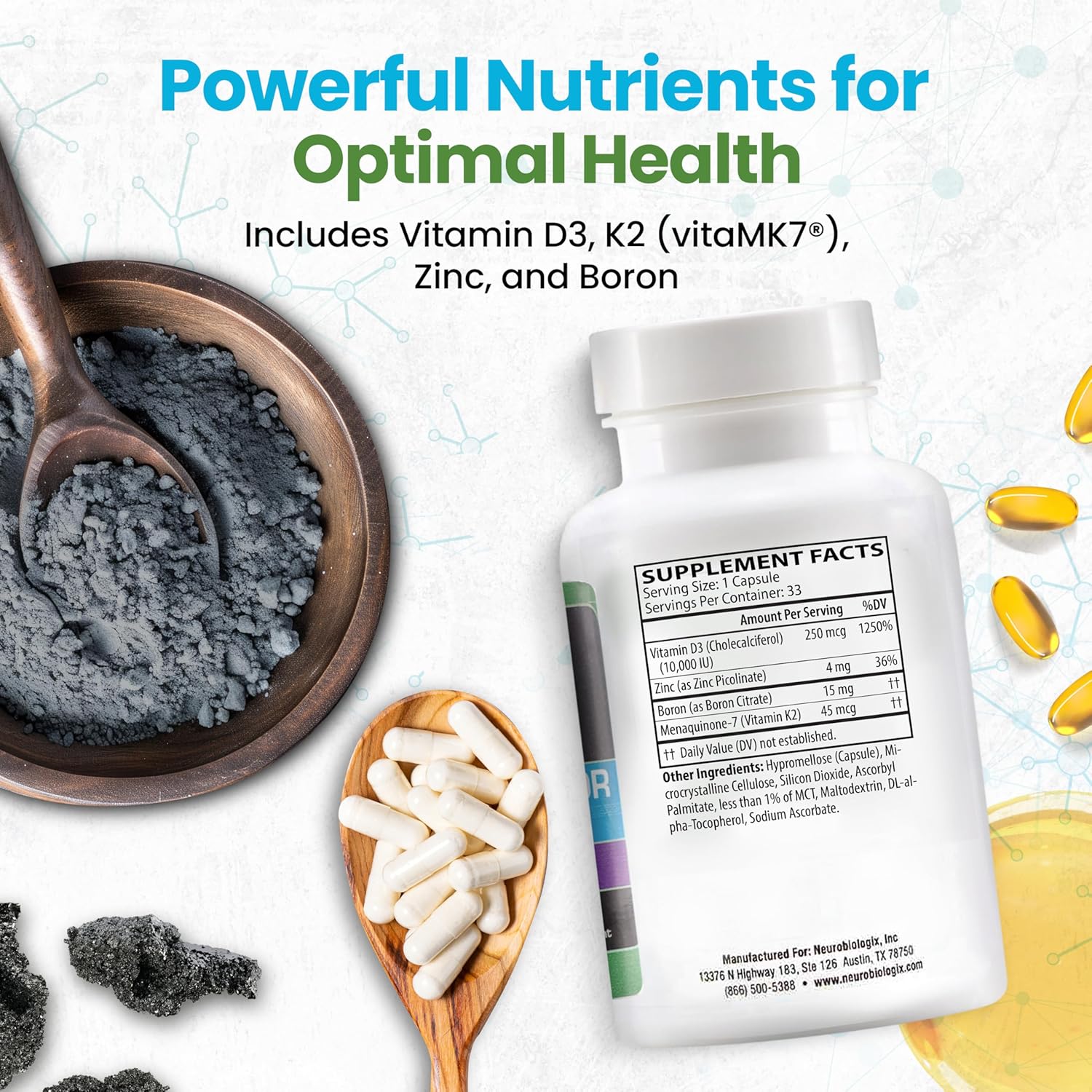 D3+K2 Cofactor Complex - Helps Maximize Vitamin D Benefits for Bone, Heart & Immune Support - Formulated with Vitamin D3, K2 (vitaMK7®), Zinc & Boron to Promote Efficient Calcium Utilization – 60 Caps