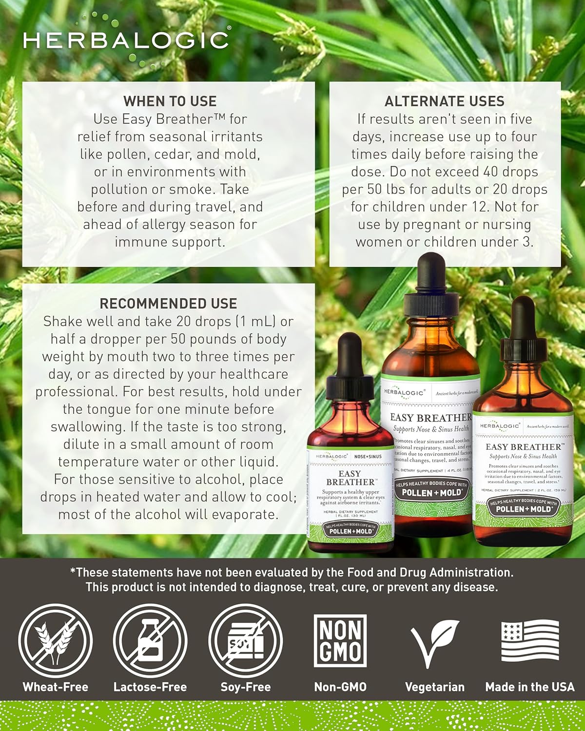 Herbalogic - Easy Breather Liquid Herb Drops - Supports Nose & Sinus Health - Helps Healthy Bodies Cope with Pollen & Mold - Based on The Traditional Chinese Formula Yu Ping Fang San - 4 Fl. Oz.