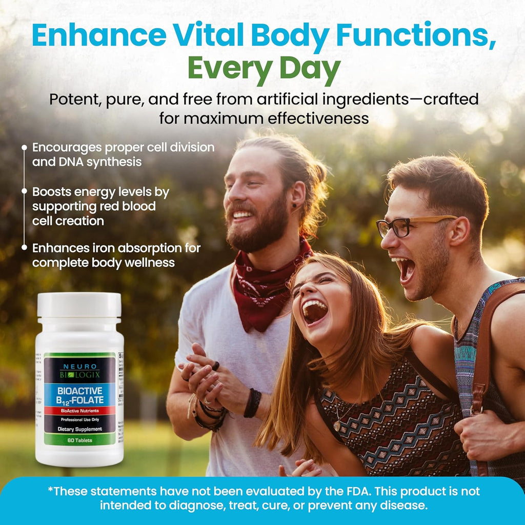 B12 Folate - Methyl Folate Supplement to Support Methylation & Vital Body Functions – With Bioavailable B12 (Methylcobalamin) & Folate (Metafolin® 5-MTHF) for Enhanced Absorption - 60 Tabs