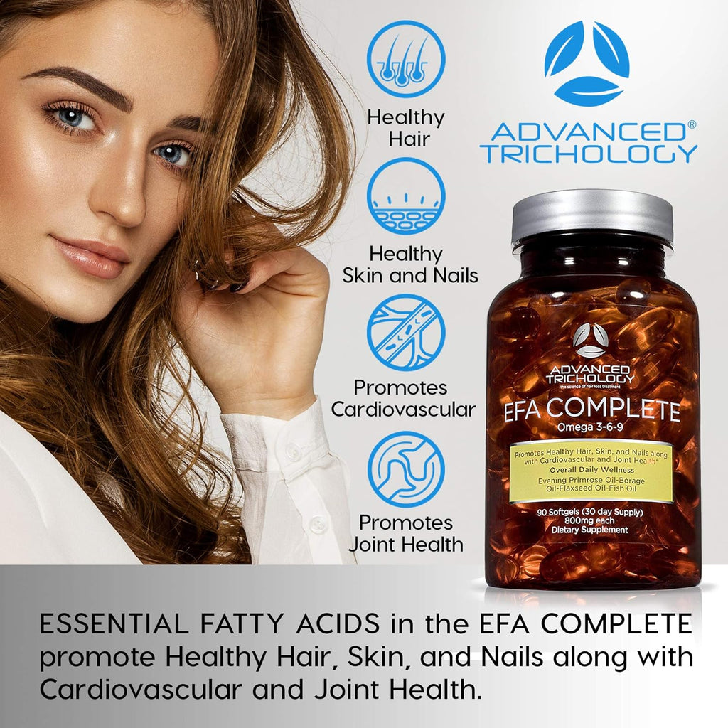 EFA Complete with Optimal Omega 3 6 9 Levels of Potency Flax Oil, Fish Oil, Borage Oil, and Evening Primrose Oil 800mgs (90count) 3rd Party Tested - High in GLA and 369 Omegas