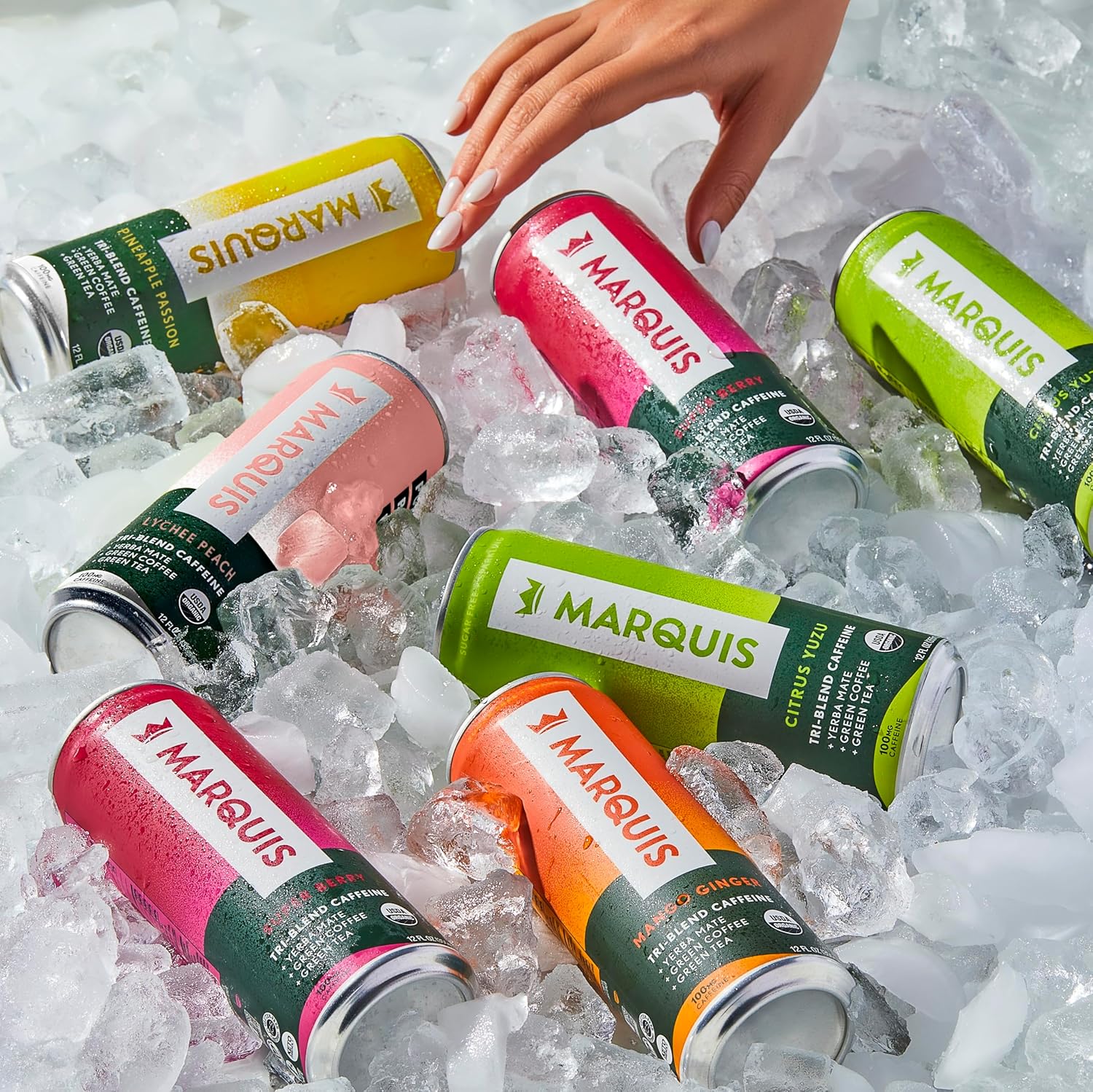 Marquis - Natural Energy Drink - Lychee Peach - Sugar Free - 0 Calories - 100mg of Organic Plant Based Caffeine - Yerba Mate - Green Tea - Vitamin C & B Vitamins - Vegan - 12 oz Cans - 12 Pack