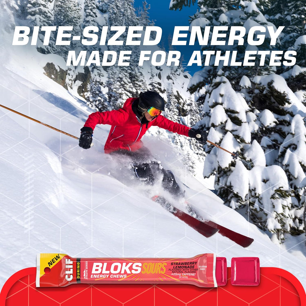 Clif Bloks Sours - Strawberry Lemonade Flavor with Caffeine - Energy Chews - Non-GMO - Plant Based - Fast Fuel for Cycling and Running - Quick Carbohydrates and Electrolytes - 2.12 oz. (18 Count)
