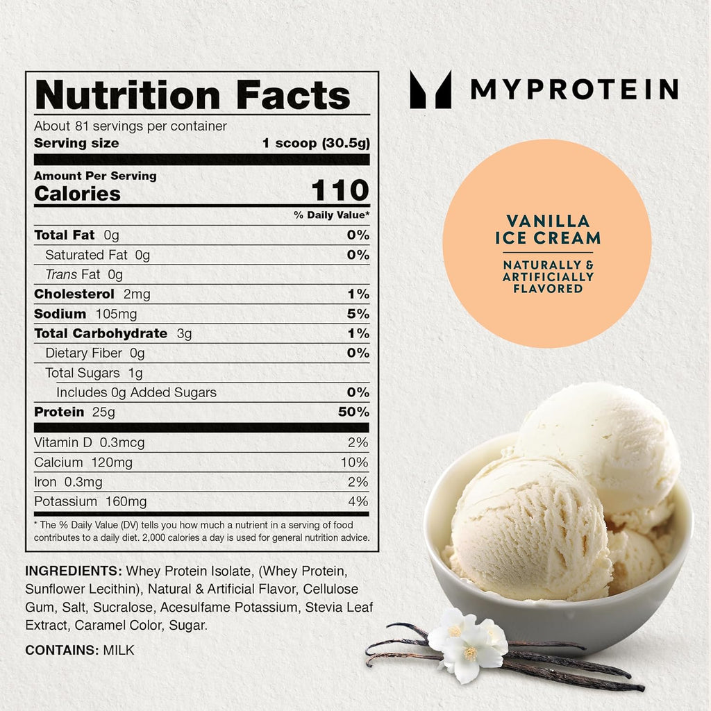 Myprotein Impact Whey Protein Isolate, 5.5 Lbs (81 Servings) Vanilla, 25g Protein, 3.5g Glutamine & 4.5g BCAA Per Serving, Protein Shake for Muscle Strength & Recovery