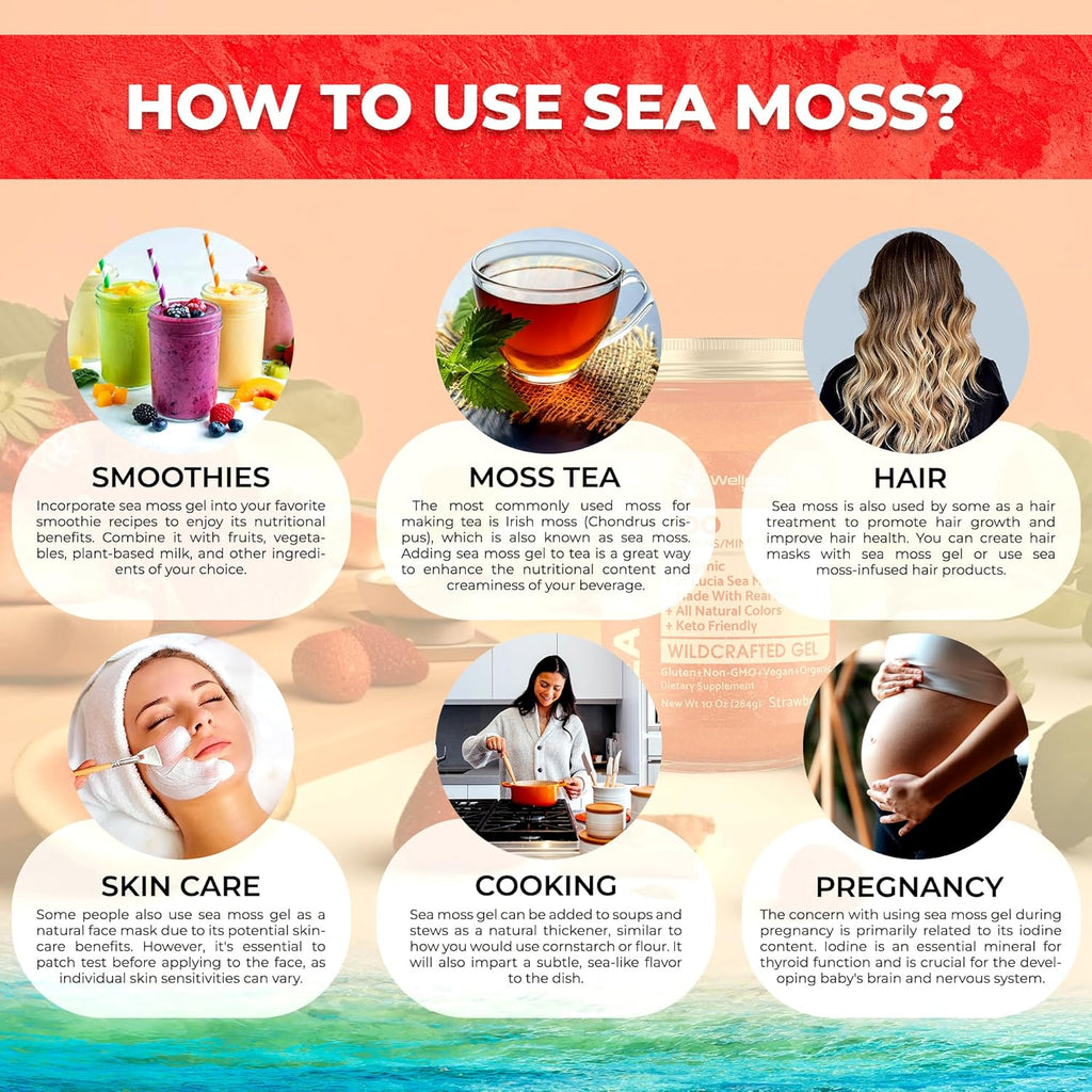Irish Sea Moss Gel Raw - Wildcrafted Superfood Seamoss Gel - Strawberry Flavor, Vitamin and Mineral-Rich from Pristine Caribbean Waters, Immune and Digestive Health Support - 10 oz.