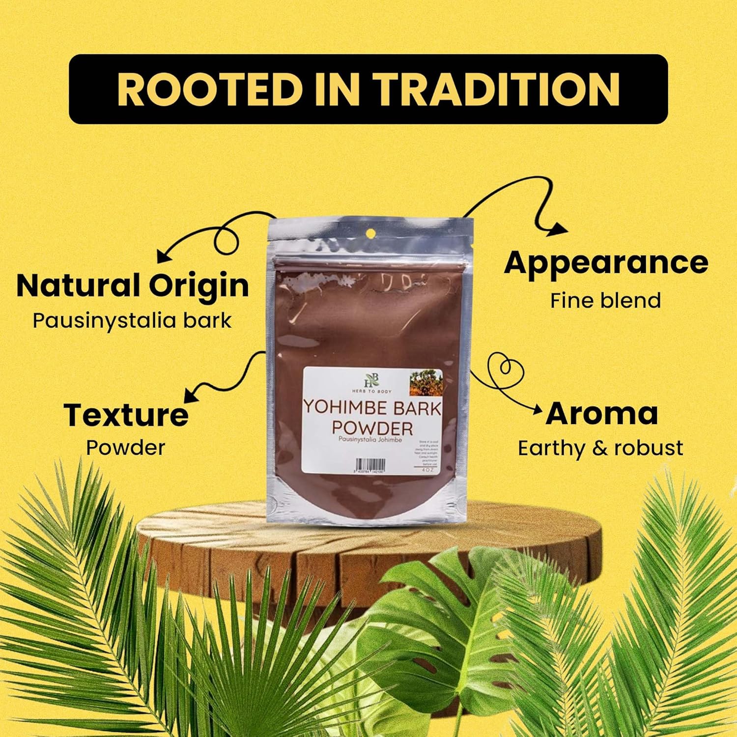 Yohimbe Bark Powder – 4 oz, Wildcrafted Dried Yohimbe Powder Sourced from Africa for Herbal Tea and Traditional Uses