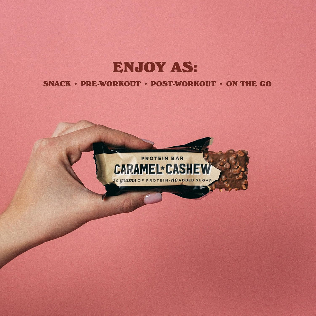 Barebells Protein Bars Caramel Cashew - 12 Count, 20g High Protein Treats - Chocolate Nutrition Bar with 1g Total Sugars - On-The-Go Breakfast or Post-Workout Snack