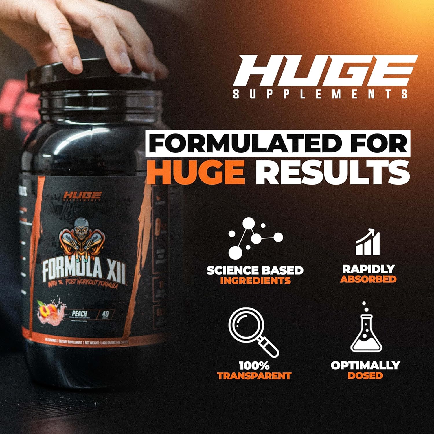 Formula XII Intra Workout Carbs & Post Workout Recovery Powder, Rapidly Absorbed Instant Energy, Boost Exercise Performance, Strength, Endurance & Hydration, 12 Science-Backed Ingredients (Peach)