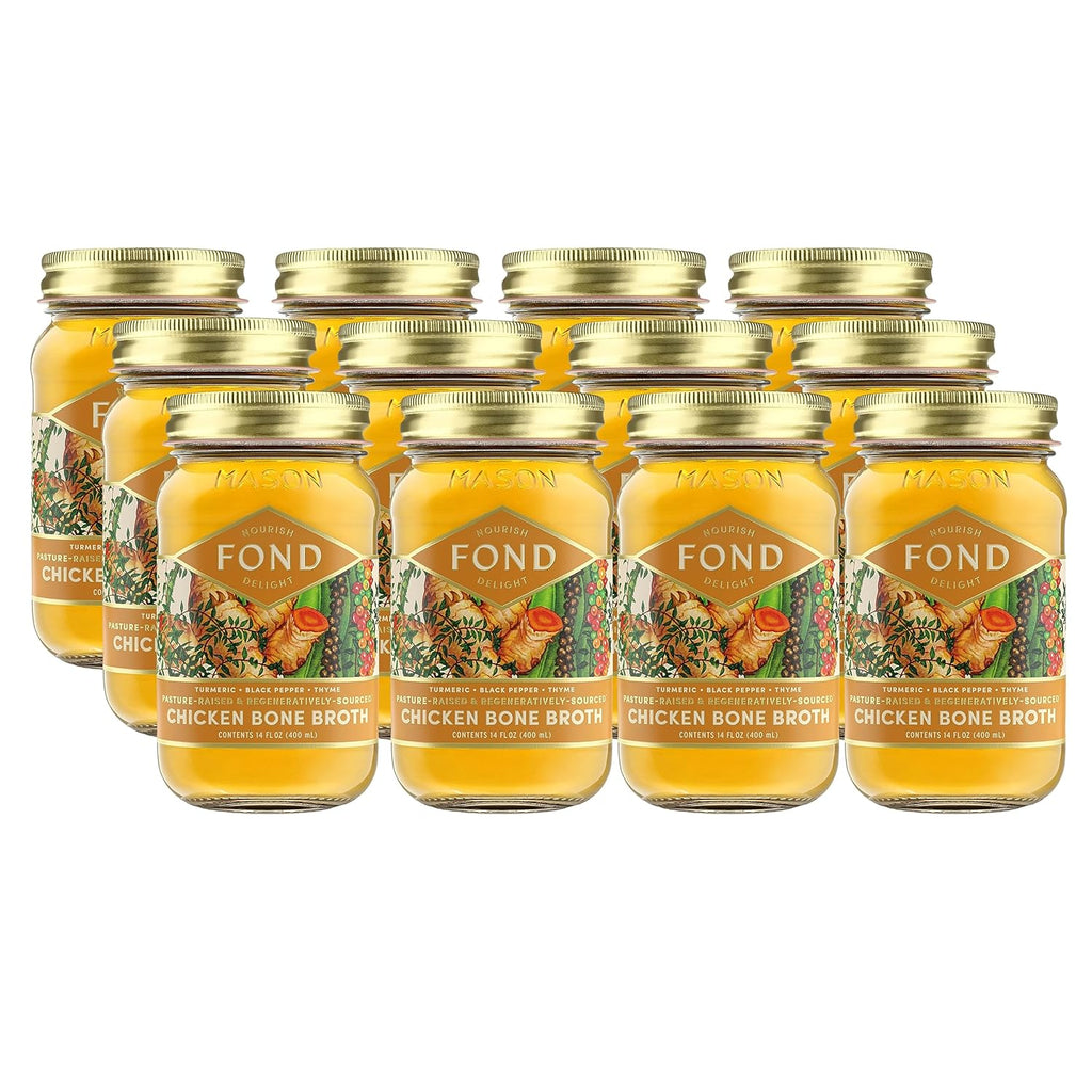 FOND Pasture-Raised Regenerative Chicken Bone Broth infused with Organic Turmeric & Black Pepper
