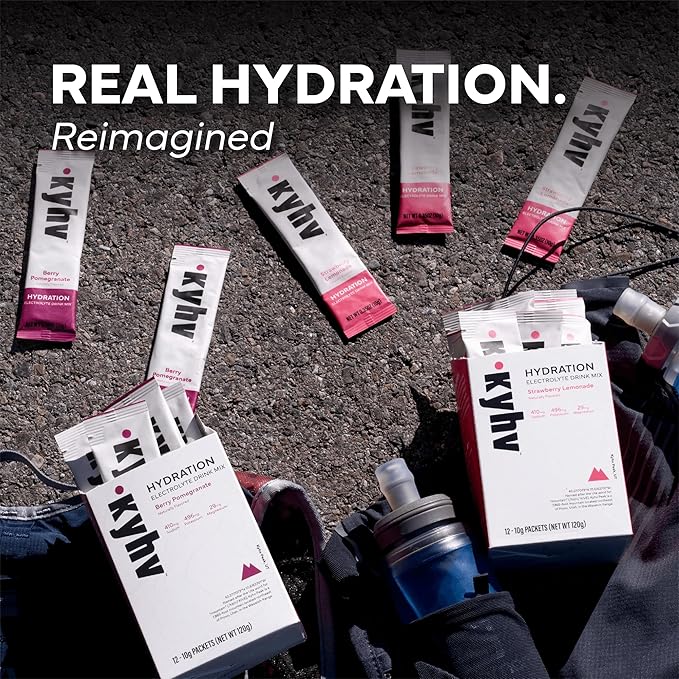Kyhv Nutrition Hydration Electrolyte Drink Mix Powder Packets - Berry Pomegranate - Balanced Sodium, Potassium, Magnesium & Vitamin C, Zero Sugar, Monk Fruit Sweetener (12 Sticks)