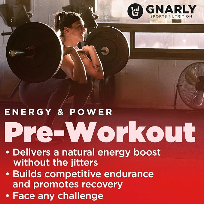 Gnarly Nutrition Natural Pre-Workout Powder, Strawberry Lemonade – NSF Contents Certified, Endurance & Recovery – Vegan Pre-Workout, Sports Nutrition – Strawberry Lemonade Caffeine Free, 14.82 oz