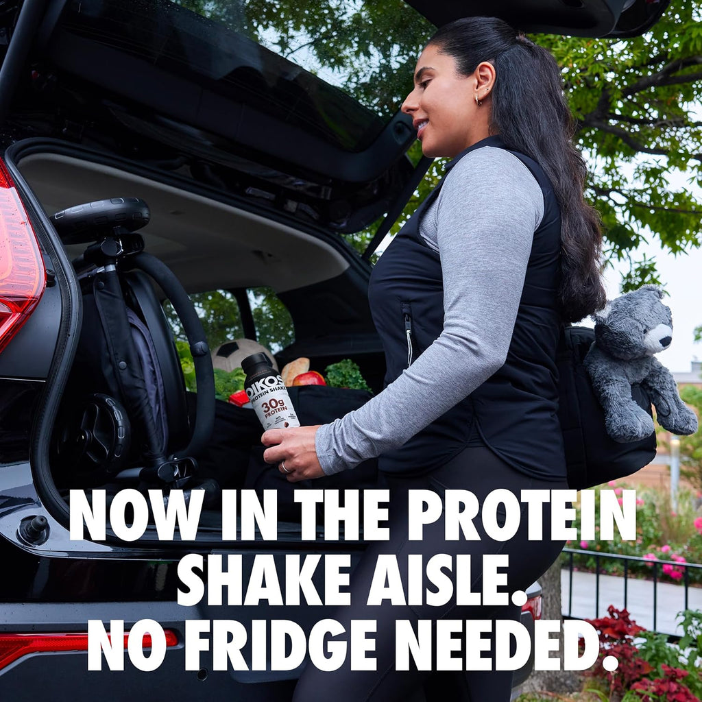 Oikos Protein Shake, Exclusive Variety Pack, 30g High Protein Drinks, Shelf Stable, Ready to Drink, 5g Prebiotic Fiber, 12 fl oz Bottle (4 ct Chocolate, 4 ct Vanilla, 4 ct Salted Caramel)