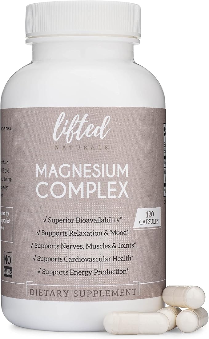 Magnesium Complex - Lifted Naturals Magnesium Supplement w/Bisglycinate, Malate, Taurate - 120 Capsules - Bioavailable Magnesium Formula for Mood, Sleep, Energy Support*