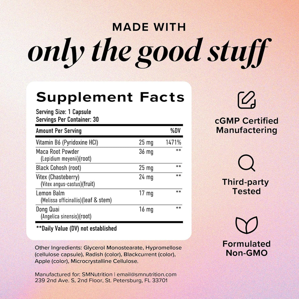 PMS Support Supplement for Women with PMS Relief | Hormonal Acne, Hormone Balance & Period Relief | Chasteberry Supplements | Microbeadlets with Dong Quai, Cranberry & Vitamin B6 | Non-GMO 30ct