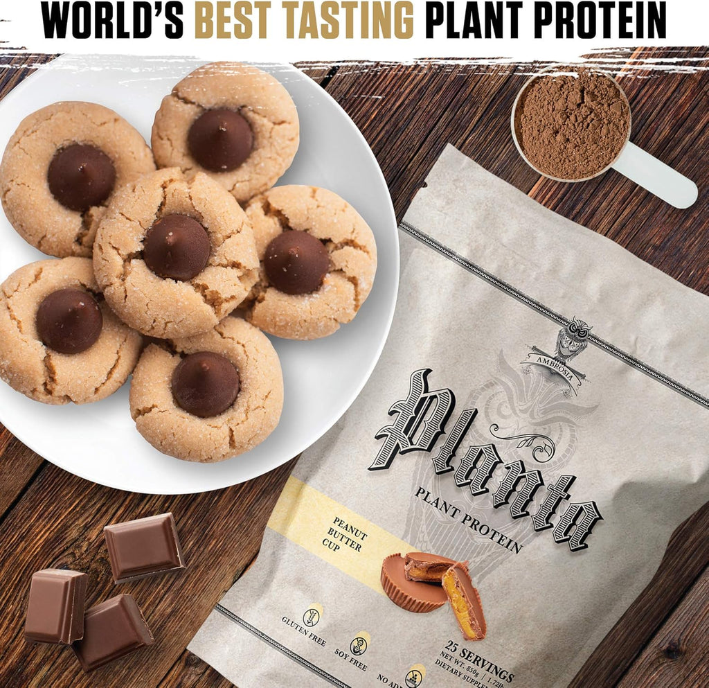 Ambrosia Planta - Premium Organic Plant-Based Protein | Vegan & Keto Friendly | Gourmet Flavors with No Bloating or Stomach Upset | Gluten & Soy Free | No Added Sugar | 25 Servings | Peanut Butter Cup