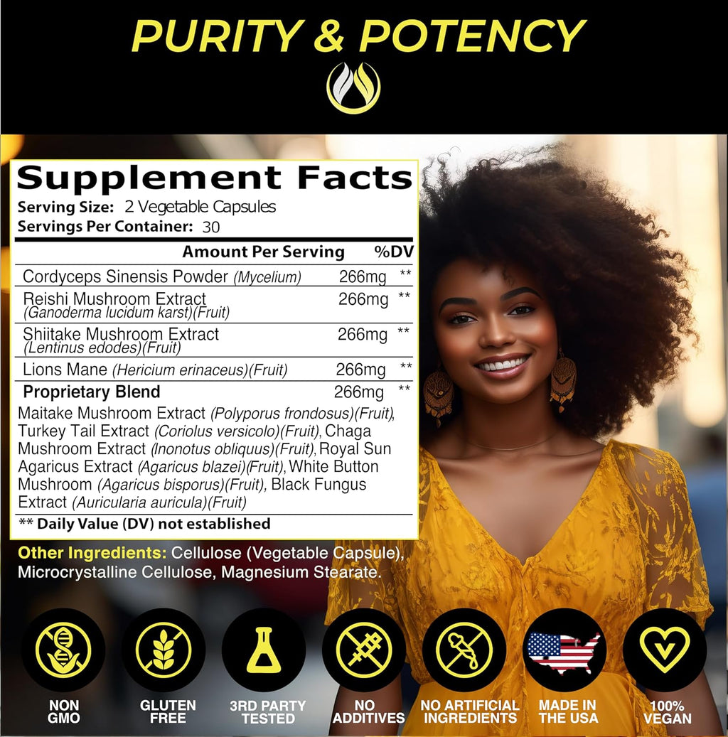 THE ENCLARE NUTRITION Mushroom Supplement - 10in1 Complex Immune Support, Energy, Nootropic Brain, Immunity Booster Lions Mane,Reishi,Turkey Tail,Cordyceps,Chaga,Maitake,Shiitake,Agaricus(3)