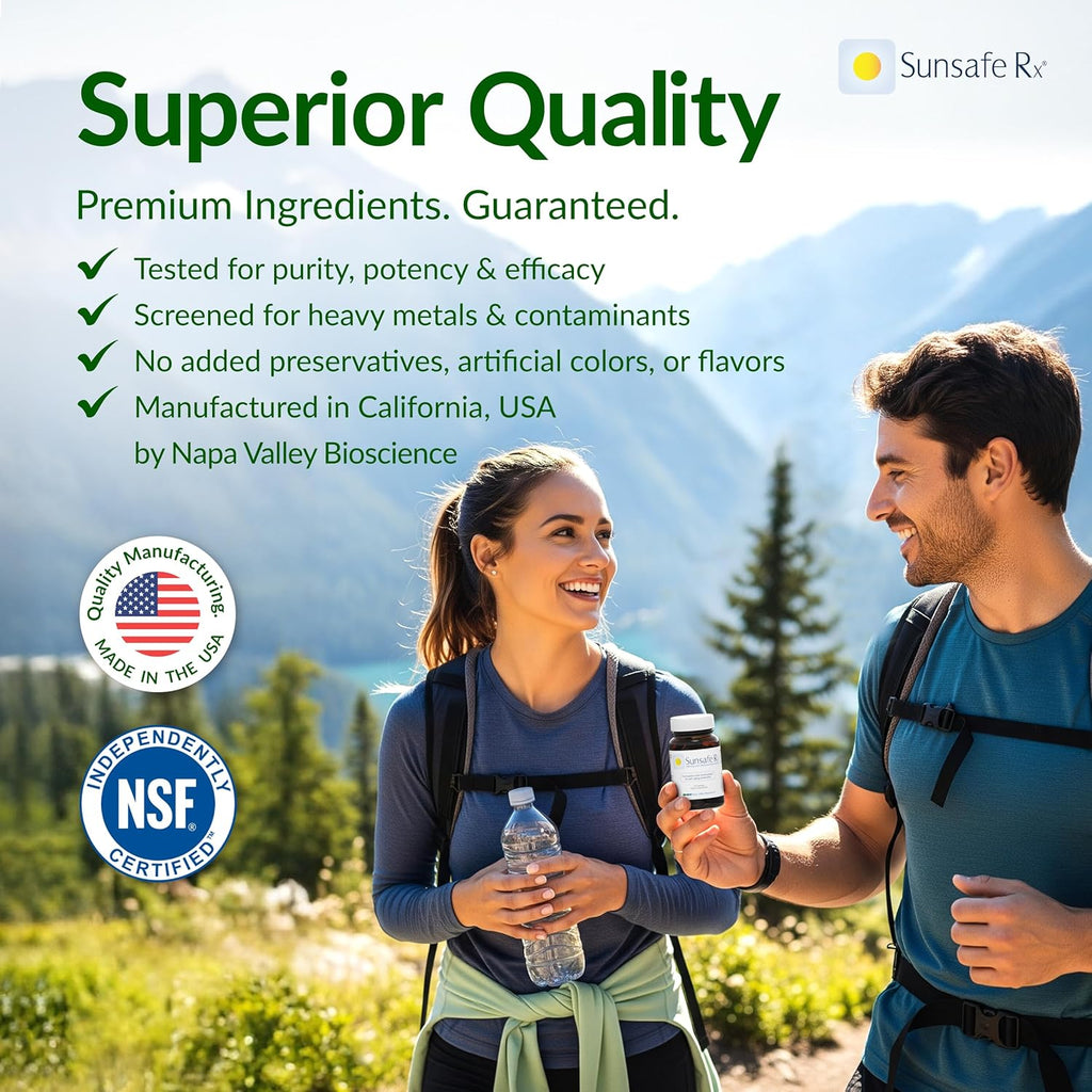 Sunsafe Rx Anti Aging Supplement: Natural Skin Protection Pills with Antioxidants for a Youthful Appearance & Eye Health + Vitamins, Minerals, & 250mg Polypodium Leucotomos (30 Capsules)
