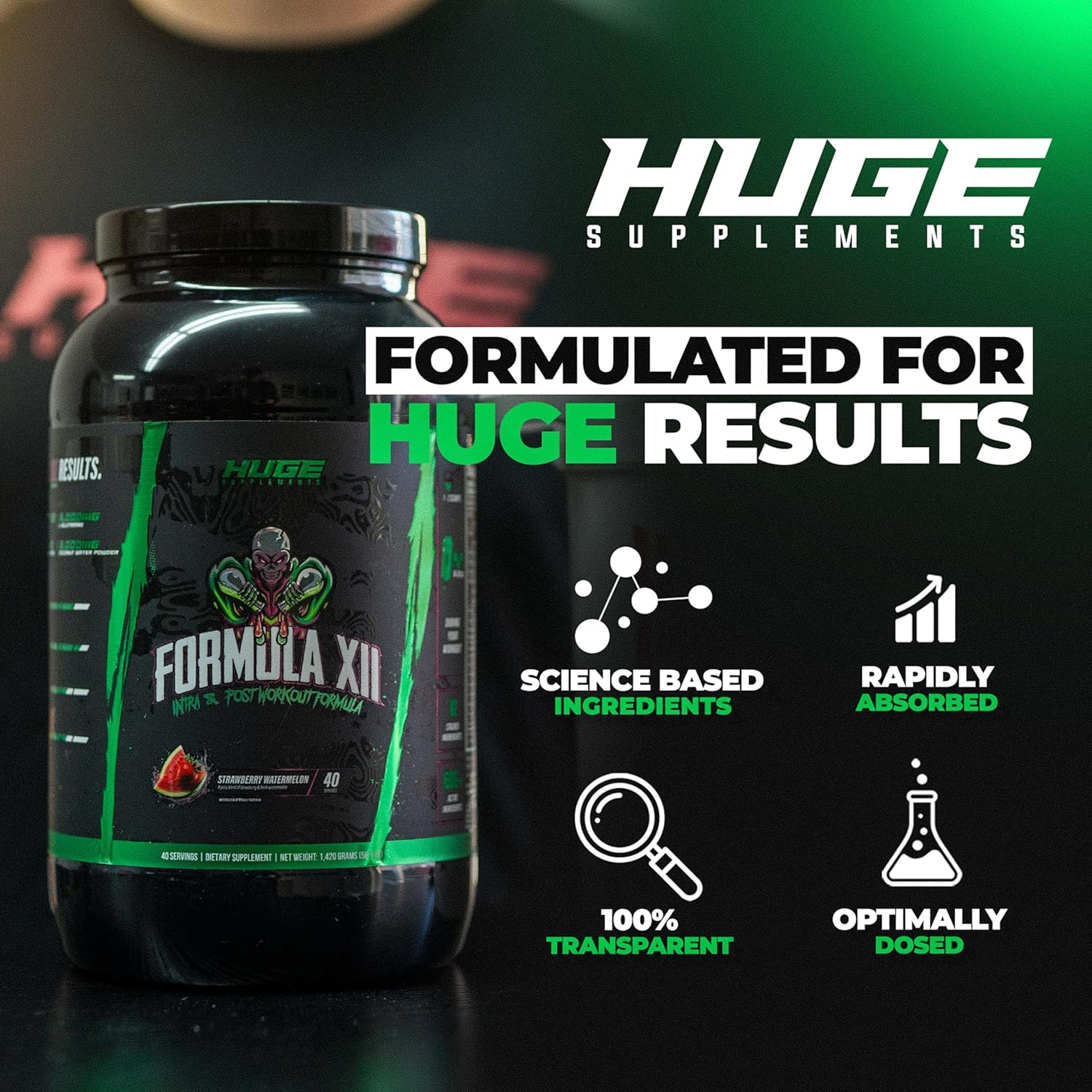 Formula XII Intra Workout Carbs & Post Workout Recovery Powder, Rapidly Absorbed, Boost Exercise Performance, Strength, Endurance & Hydration, 12 Science-Backed Ingredients (Strawberry Watermelon)