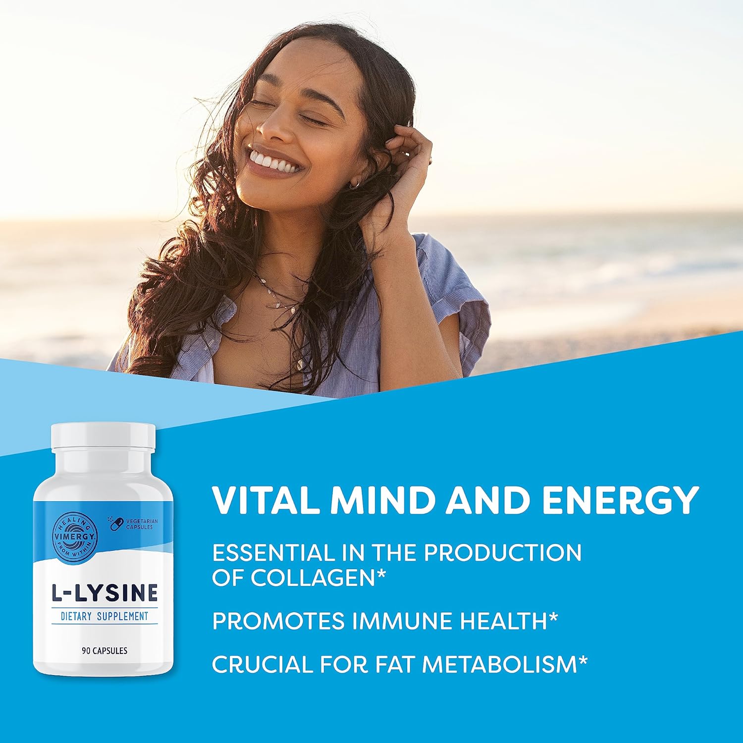 Vimergy L-Lysine – Promotes Healthy Skin, Hair & Nails* – Supports Healthy Metabolism* – Vegan, Non-GMO & Gluten-Free – 90 Capsules