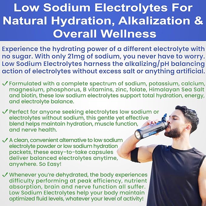 Low Sodium Electrolytes Only 23mg Serving 120 Servings Almost No Sodium Electrolyte Supplement, Sugar Free Fast Hydration Potassium, Magnesium, Zinc, C & More Kidney Friendly Low Sodium Electrolytes