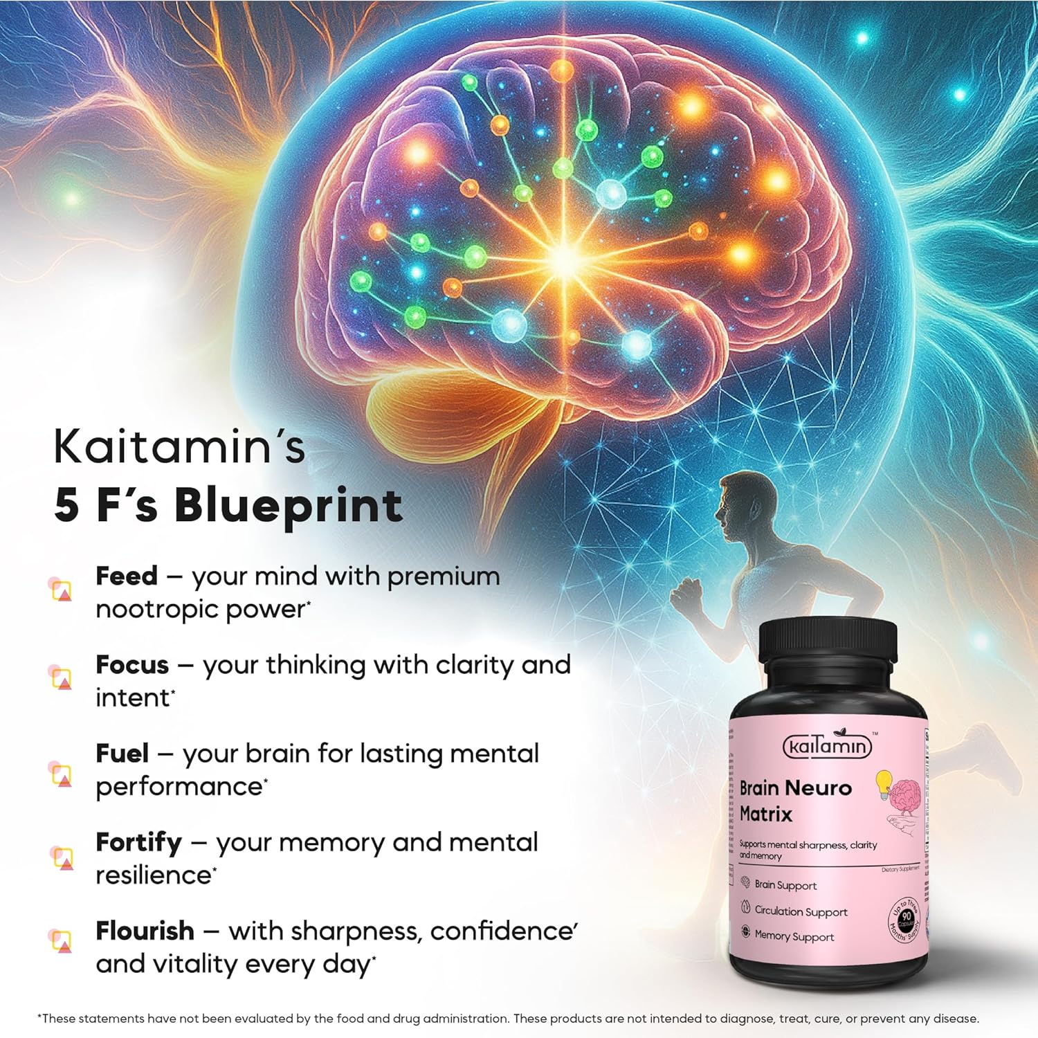 Memory & Focus Nootropic – Brain Neuro Matrix with Ginkgo Biloba & Huperzine A – Vegan, Natural, Caffeine-Free – Supports Clarity & Mood for Students, Seniors & Professionals – 90 Caps 3-Month Supply