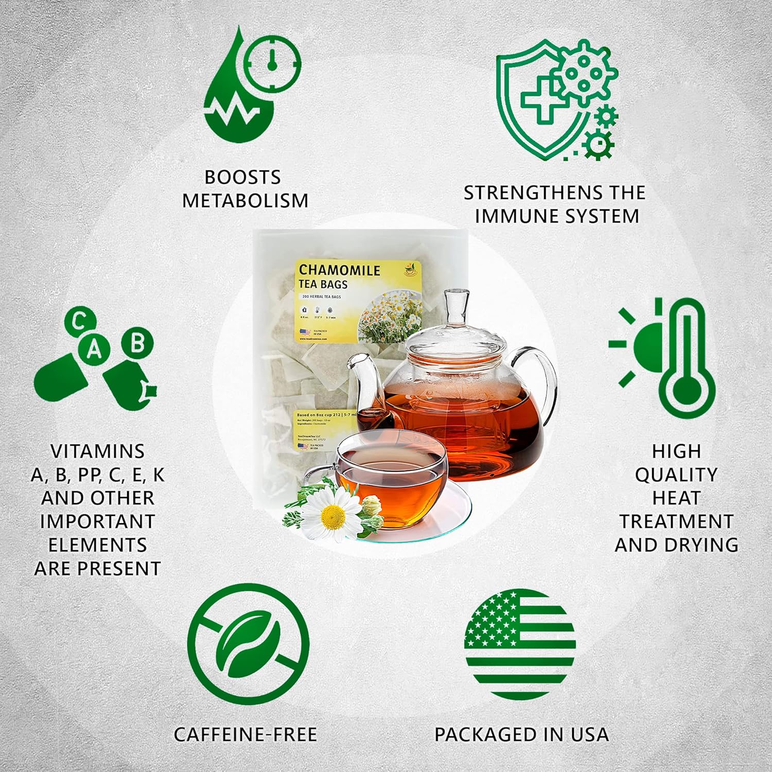 TeaDeam Tea Chamomile Tea Bags | Caffeine-Free & Sleep Time Tea | Chamomile Flowers Aroma - For Relieving Stress | Brew Hot Or Iced | 200 Tea Bags