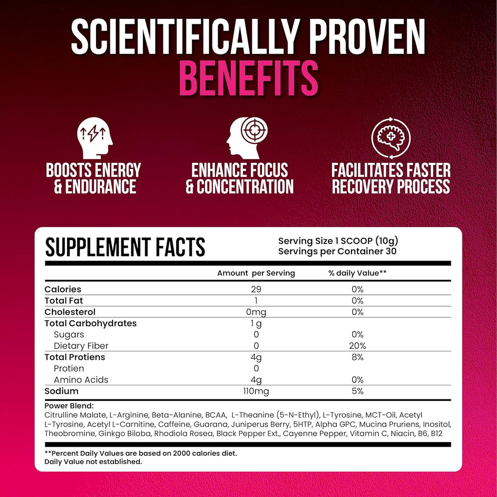 Oneshot Pre Workout Powder for Men and Women - BCAAS Amino Acids Supplement Powder, 200mg Caffeine, Beta Alanine Powder, Citrulline Malate Preworkout Powder - Fruit Punch - 30 Servings