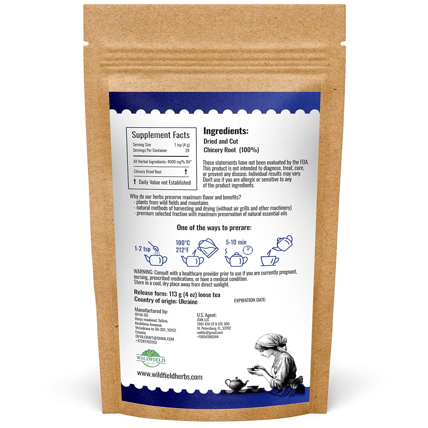 4 oz. Tea Chicory Root Tea Herbal (Cichorium Intybus) - 113g Сhickory Root Herb Achicoria