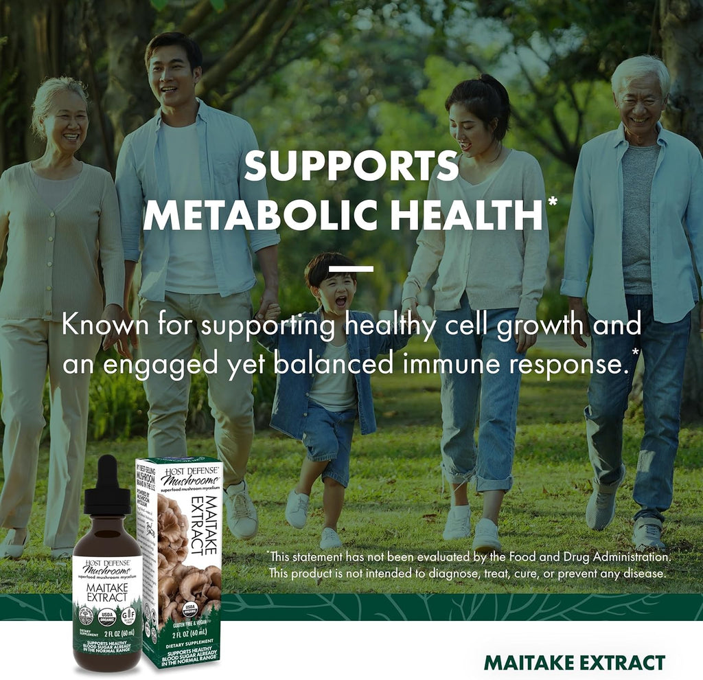 Host Defense Maitake Extract - Immune & Cellular Health Support - Herbal Supplement with Maitake Mushroom & Mushroom Mycelium - Liquid Supplement - 2 fl oz (60 Servings)*