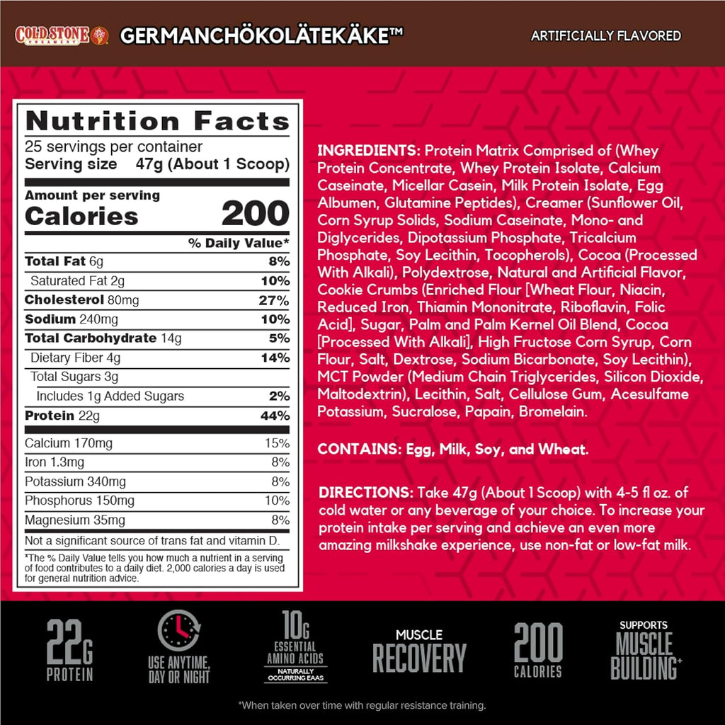 BSN Syntha-6 Whey Protein Powder, Cold Stone Creamery- Germanchökolätekäke Flavor, Micellar Casein, Milk Protein Isolate Powder, 25 Servings