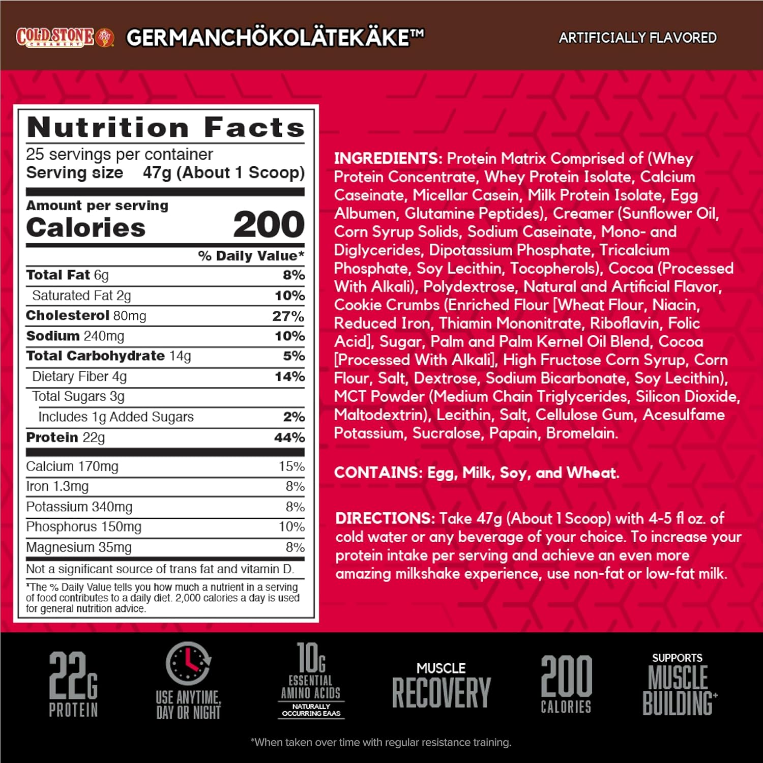 BSN Syntha-6 Whey Protein Powder, Cold Stone Creamery- Germanchökolätekäke Flavor, Micellar Casein, Milk Protein Isolate Powder, 25 Servings