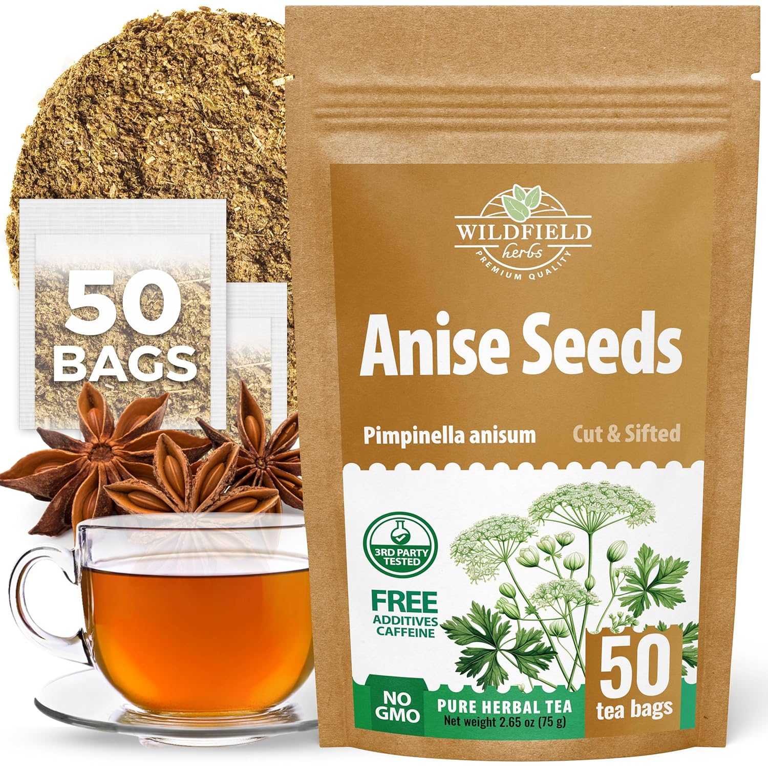 50 Bags Dried Anise Seeds Anaise Seeds Herb Tea (Pimpinella Anisum) - 50 Count 1,5 g Bags Anise Seed Herbal Tea Semilass De Anis