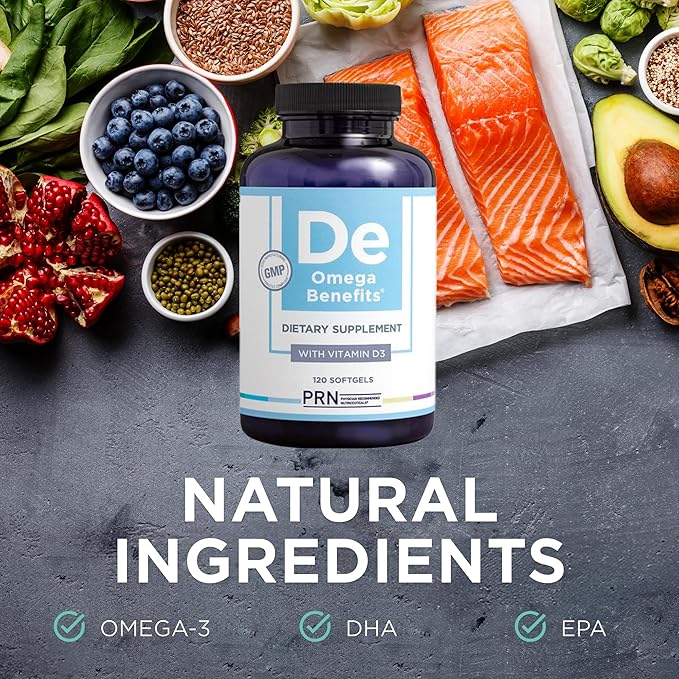 PRN DE Omega 3 Supplement - 120 Softgels, 30-Day Supply - rTG Omega 3 Fatty Acids with 1680mg EPA, 560mg DHA & Vitamin D for Skin, Joint, Brain, Eye and Heart Health