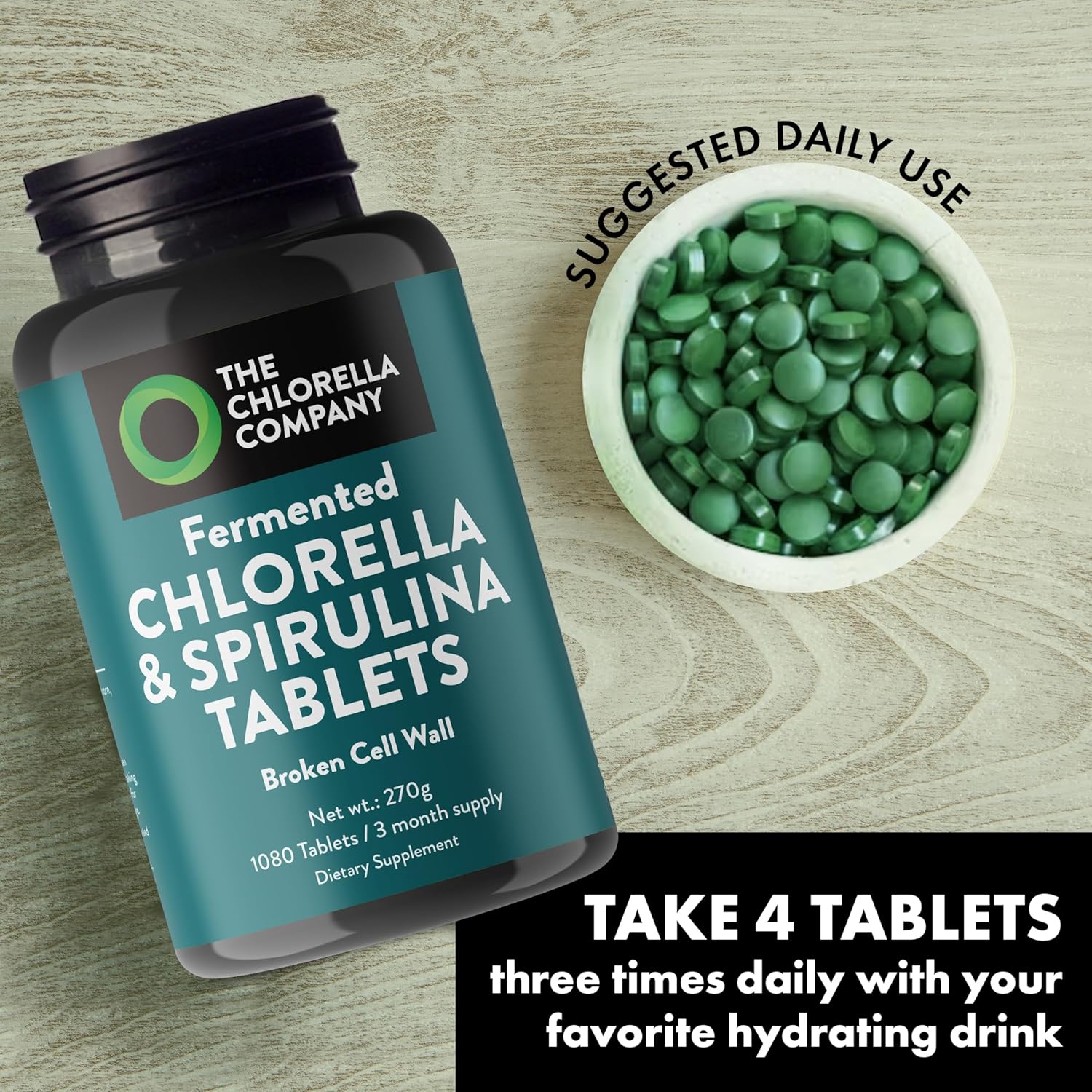 Fermented Chlorella & Spirulina Tablets, 1350 Tablets (3 Month Supply) Broken Cell Wall for Nutrient Absorption, Vegan Superfood for Detox & Energy, Algae Supplement, Non-GMO