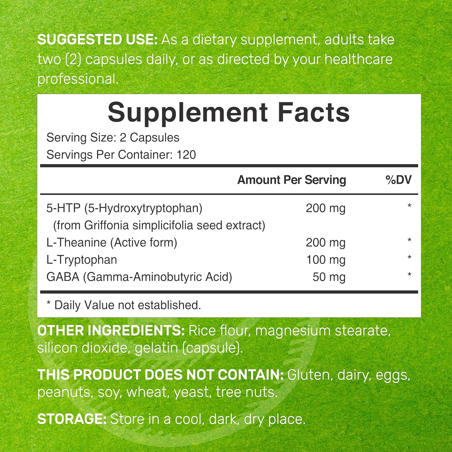5-HTP 200mg Per Serving, 240 Capsules, 98% African Derived Griffonia Seed Extract | 4 in 1 Formula | Plus Active L Theanine, L Tryptophan, & GABA | Relaxation Support