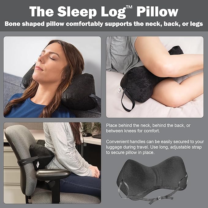 Core Products Sleep Log Bone Shaped Chiropractic Neck and Back Pillow for Cervical Support, Adjustable Firmness, Midsize - Travel or Use at Home, 13" x 6" x 6", 60" Strap